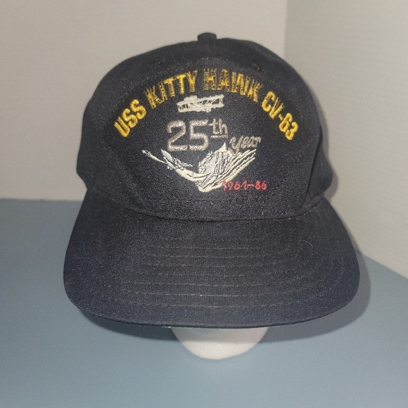 Source Unknown Other - Vintage USS Kitty Hawk CV-63 1961 to 1991 Hat Cap Blue Yellow Made In USA